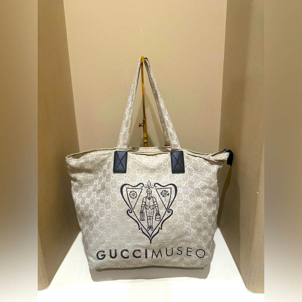 Gucci Museo Beige and Cream Canvas Tote